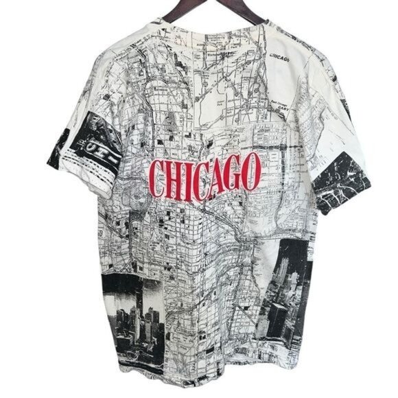 Mens Graphic T-Shirt Map Print Chicago White/Black 100% Cotton Size L - Picture 2 of 13